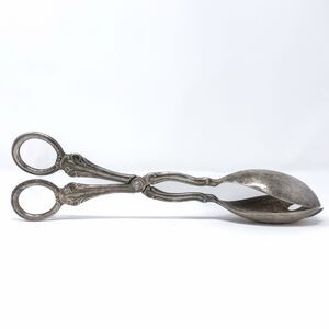 Vintage Sheffield Silver Plate Salad Tongs Italy 10” Ornate Patina